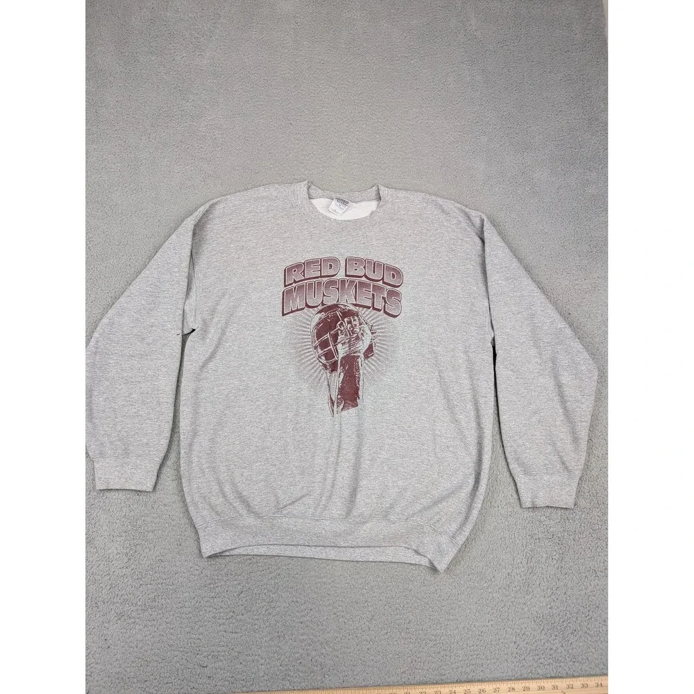 Vintage Red Bud Muskets Sweatshirt Mens XL Gray Football Graphic Gildan‎ 2000s
